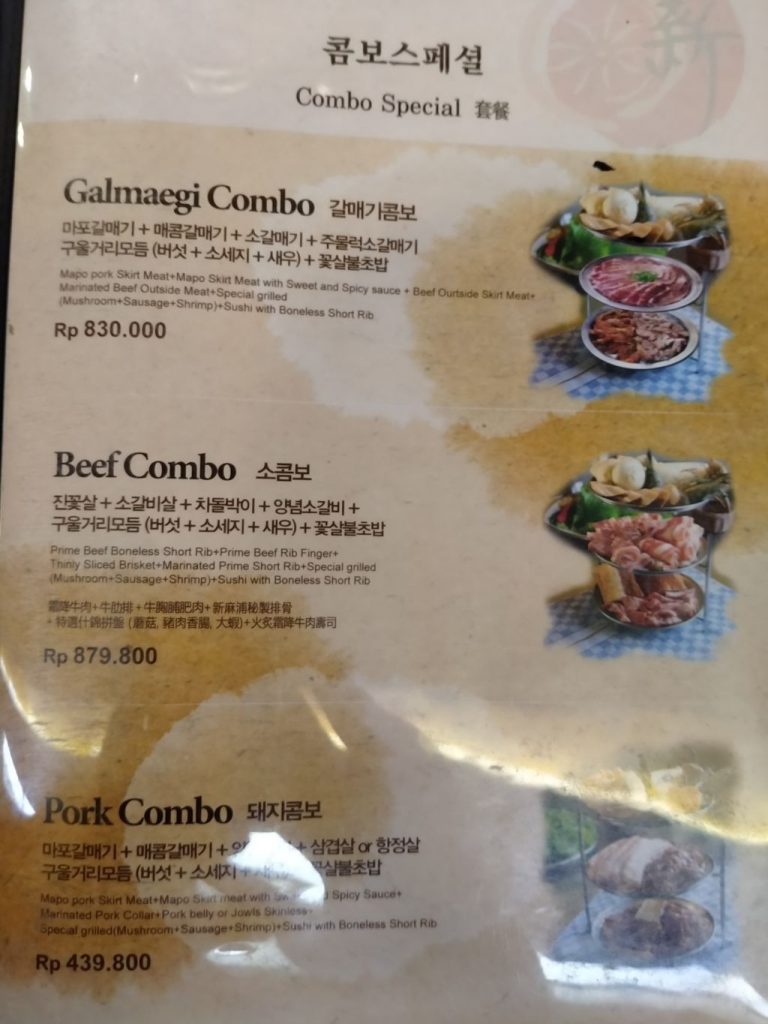 Combo Menu Korean BBQ Restaurant in Bali