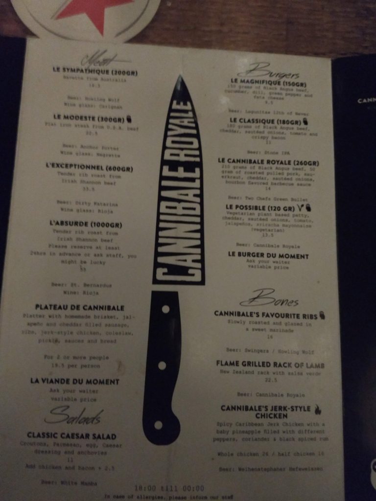 Cannibale Royale Menu