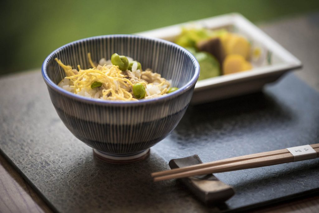 Yamazato Michelin Star Restaurant Amsterdam. Steamed Rice with Bamboo shoots